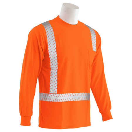 Erb Safety T-Shirt, Birdseye Mesh, Long Slv, Class 2, 9007SEG, Hi-Viz Orange, SM 62273